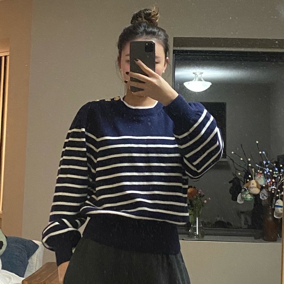 &other stories navy and white striped sailing crewneck with gold buttons - Picture 2 of 2